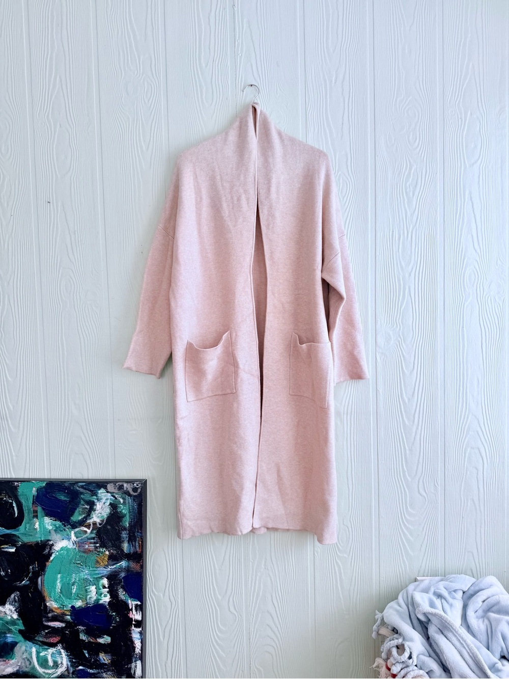 MANGO Oversize Long Cardigan, Large, Light/ Pastel Grey